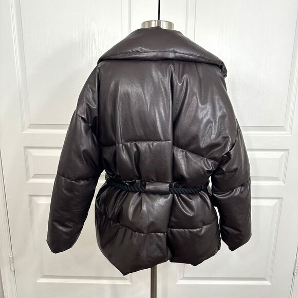 A.L.C.  Liam Faux Leather Puffer Coat in Carob - Picture 3 of 13